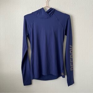 Reebok blue hoodie long sleeve asymmetrical dot logo sleeve top thumb holes